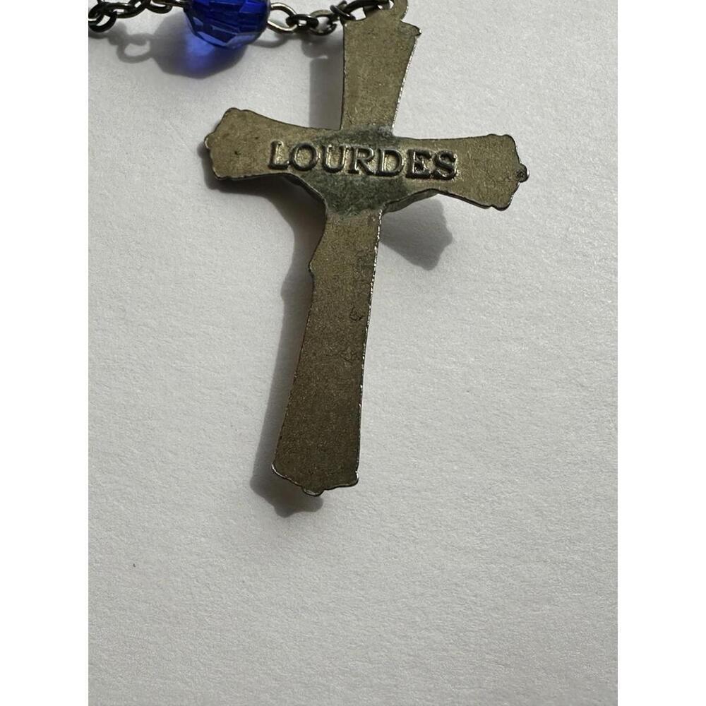 Vintage Blue Plastic Bead Rosary Lourdes Water Reliquary 22” - Picture 6 of 9